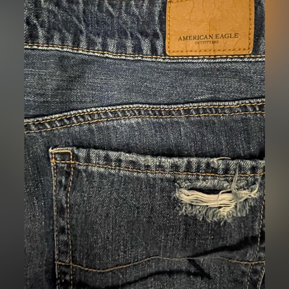 American Eagle Outfitters Ripped Dark Blue Jean Shorts - Picture 5 of 9